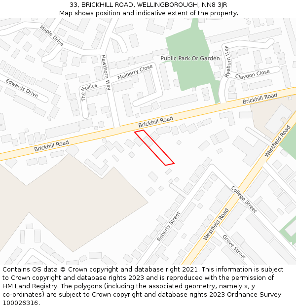 33, BRICKHILL ROAD, WELLINGBOROUGH, NN8 3JR: Location map and indicative extent of plot