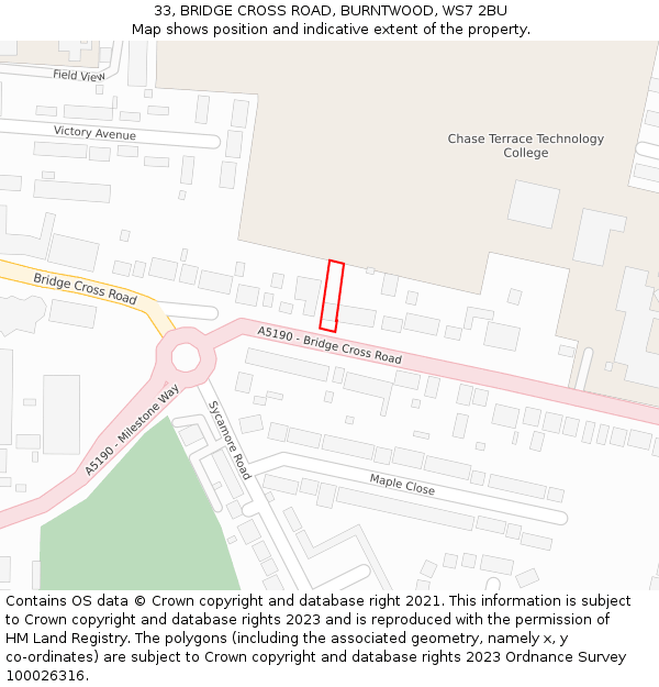 33, BRIDGE CROSS ROAD, BURNTWOOD, WS7 2BU: Location map and indicative extent of plot