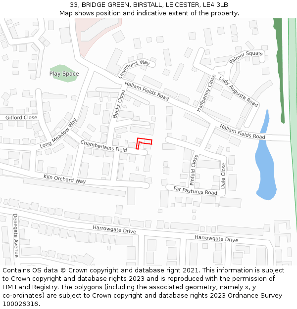 33, BRIDGE GREEN, BIRSTALL, LEICESTER, LE4 3LB: Location map and indicative extent of plot