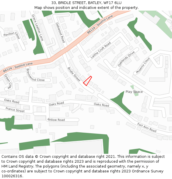 33, BRIDLE STREET, BATLEY, WF17 6LU: Location map and indicative extent of plot