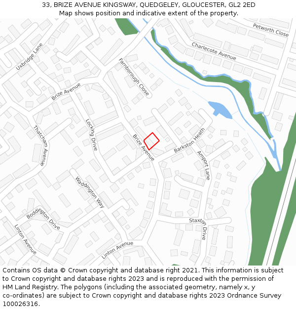 33, BRIZE AVENUE KINGSWAY, QUEDGELEY, GLOUCESTER, GL2 2ED: Location map and indicative extent of plot
