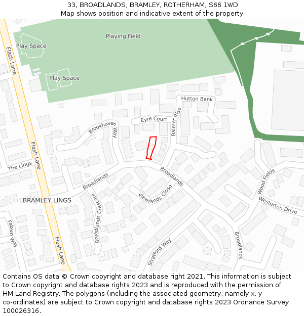 33, BROADLANDS, BRAMLEY, ROTHERHAM, S66 1WD: Location map and indicative extent of plot