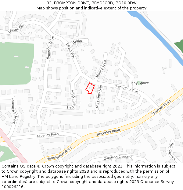 33, BROMPTON DRIVE, BRADFORD, BD10 0DW: Location map and indicative extent of plot