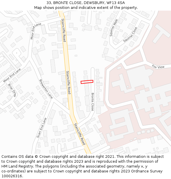 33, BRONTE CLOSE, DEWSBURY, WF13 4SA: Location map and indicative extent of plot