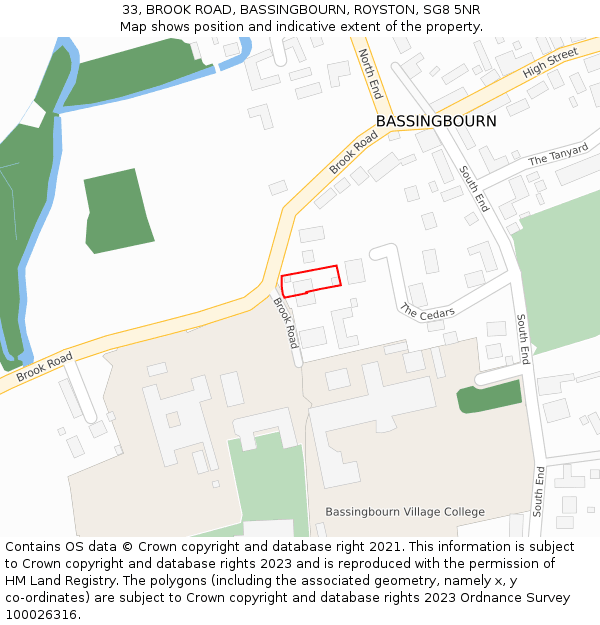 33, BROOK ROAD, BASSINGBOURN, ROYSTON, SG8 5NR: Location map and indicative extent of plot