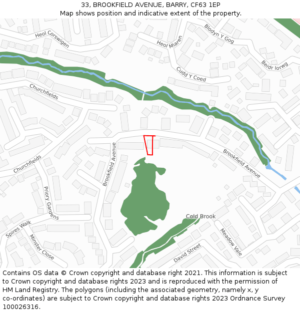 33, BROOKFIELD AVENUE, BARRY, CF63 1EP: Location map and indicative extent of plot