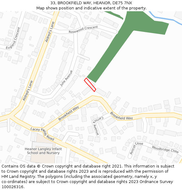 33, BROOKFIELD WAY, HEANOR, DE75 7NX: Location map and indicative extent of plot
