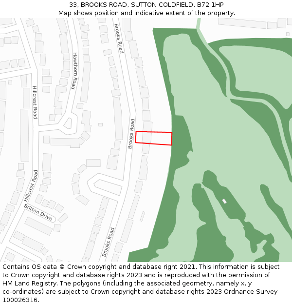 33, BROOKS ROAD, SUTTON COLDFIELD, B72 1HP: Location map and indicative extent of plot