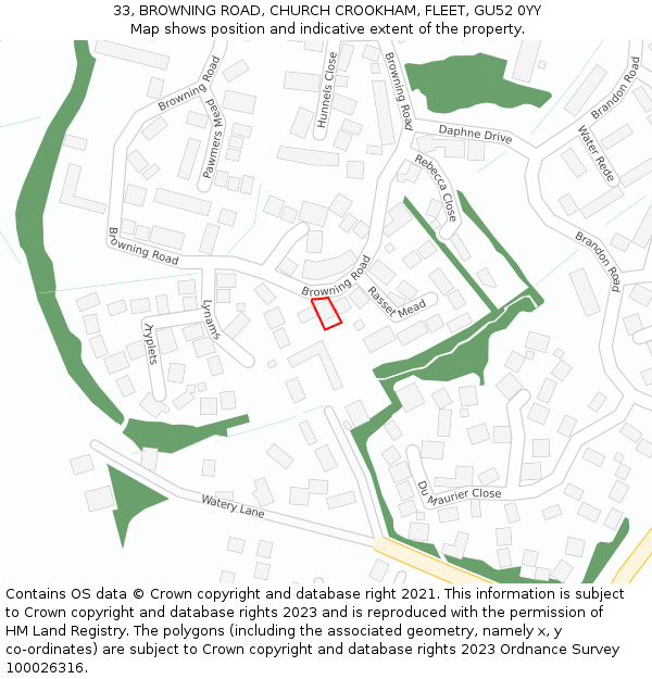 33, BROWNING ROAD, CHURCH CROOKHAM, FLEET, GU52 0YY: Location map and indicative extent of plot