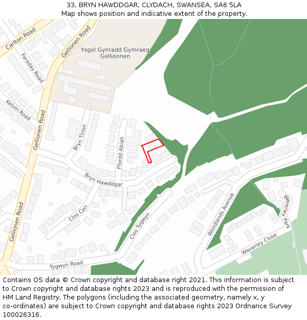 33, BRYN HAWDDGAR, CLYDACH, SWANSEA, SA6 5LA: Location map and indicative extent of plot