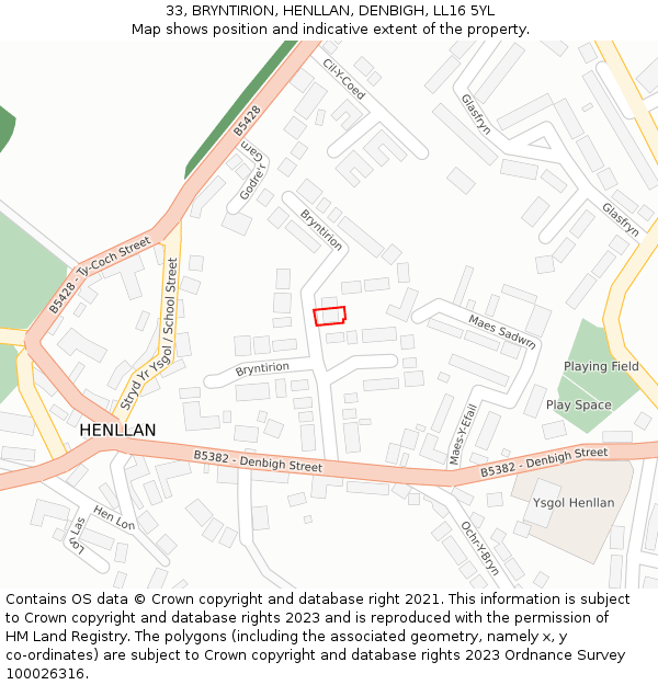 33, BRYNTIRION, HENLLAN, DENBIGH, LL16 5YL: Location map and indicative extent of plot