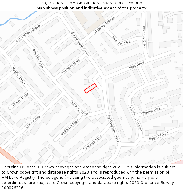 33, BUCKINGHAM GROVE, KINGSWINFORD, DY6 9EA: Location map and indicative extent of plot