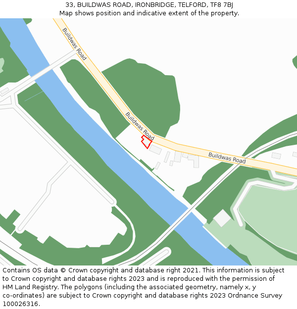 33, BUILDWAS ROAD, IRONBRIDGE, TELFORD, TF8 7BJ: Location map and indicative extent of plot