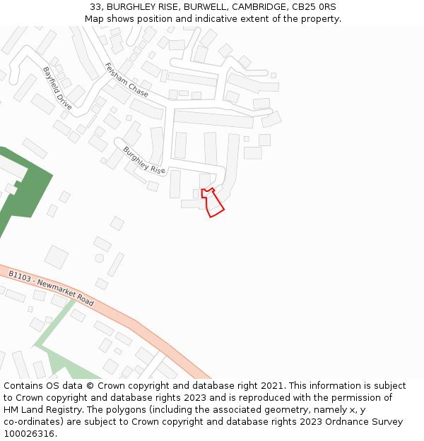 33, BURGHLEY RISE, BURWELL, CAMBRIDGE, CB25 0RS: Location map and indicative extent of plot