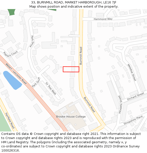 33, BURNMILL ROAD, MARKET HARBOROUGH, LE16 7JF: Location map and indicative extent of plot