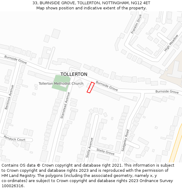 33, BURNSIDE GROVE, TOLLERTON, NOTTINGHAM, NG12 4ET: Location map and indicative extent of plot