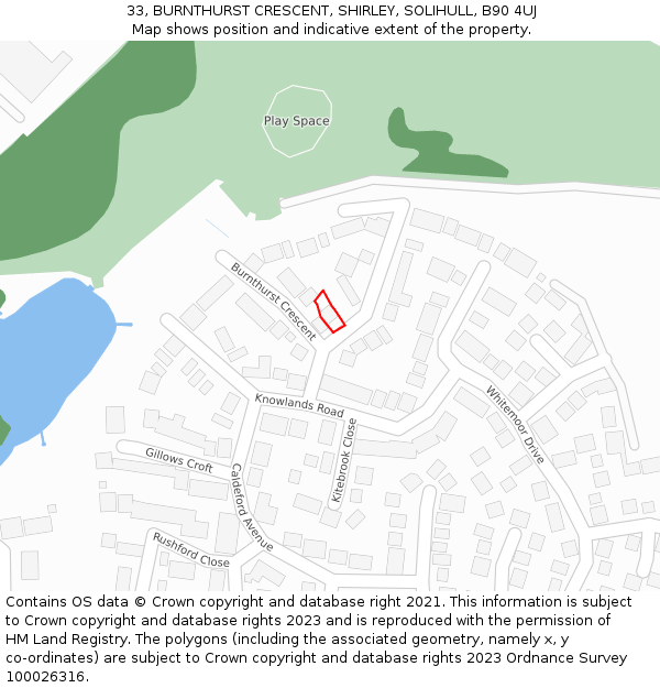 33, BURNTHURST CRESCENT, SHIRLEY, SOLIHULL, B90 4UJ: Location map and indicative extent of plot