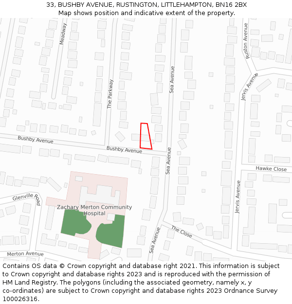 33, BUSHBY AVENUE, RUSTINGTON, LITTLEHAMPTON, BN16 2BX: Location map and indicative extent of plot