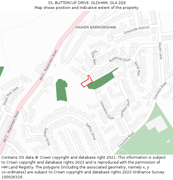 33, BUTTERCUP DRIVE, OLDHAM, OL4 2QS: Location map and indicative extent of plot