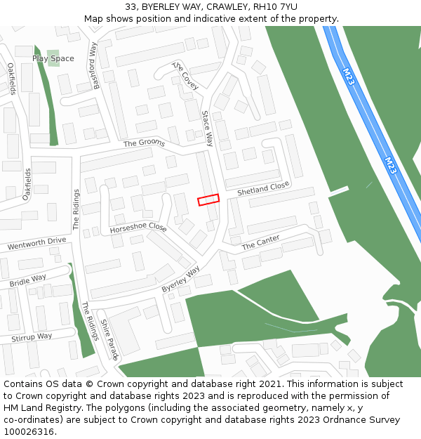 33, BYERLEY WAY, CRAWLEY, RH10 7YU: Location map and indicative extent of plot