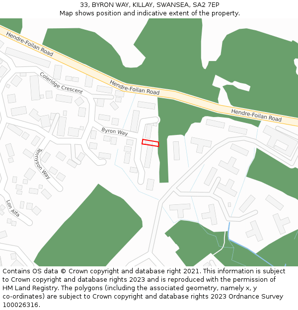 33, BYRON WAY, KILLAY, SWANSEA, SA2 7EP: Location map and indicative extent of plot