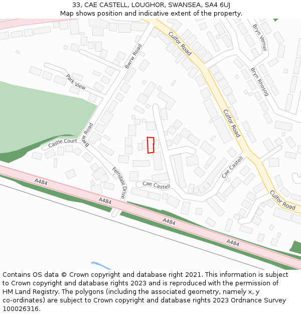 33, CAE CASTELL, LOUGHOR, SWANSEA, SA4 6UJ: Location map and indicative extent of plot