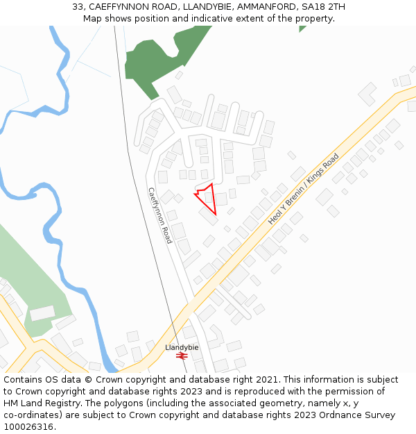 33, CAEFFYNNON ROAD, LLANDYBIE, AMMANFORD, SA18 2TH: Location map and indicative extent of plot