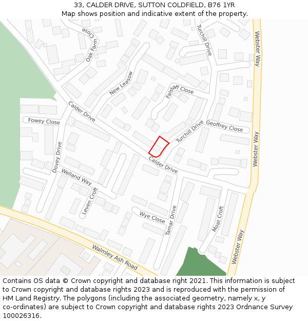 33, CALDER DRIVE, SUTTON COLDFIELD, B76 1YR: Location map and indicative extent of plot