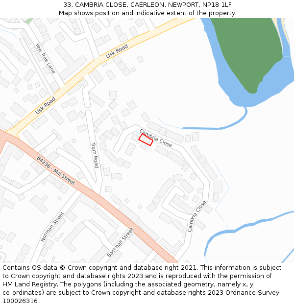 33, CAMBRIA CLOSE, CAERLEON, NEWPORT, NP18 1LF: Location map and indicative extent of plot