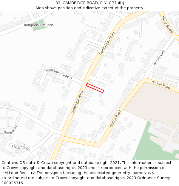 33, CAMBRIDGE ROAD, ELY, CB7 4HJ: Location map and indicative extent of plot