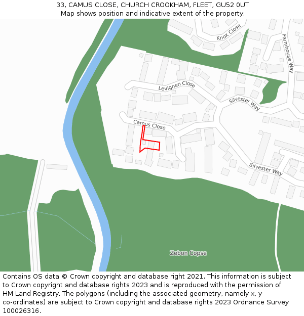 33, CAMUS CLOSE, CHURCH CROOKHAM, FLEET, GU52 0UT: Location map and indicative extent of plot