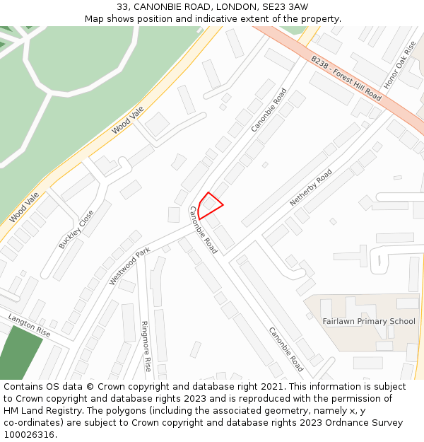 33, CANONBIE ROAD, LONDON, SE23 3AW: Location map and indicative extent of plot