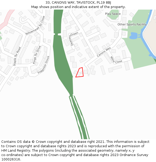 33, CANONS WAY, TAVISTOCK, PL19 8BJ: Location map and indicative extent of plot