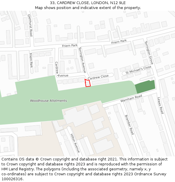 33, CARDREW CLOSE, LONDON, N12 9LE: Location map and indicative extent of plot