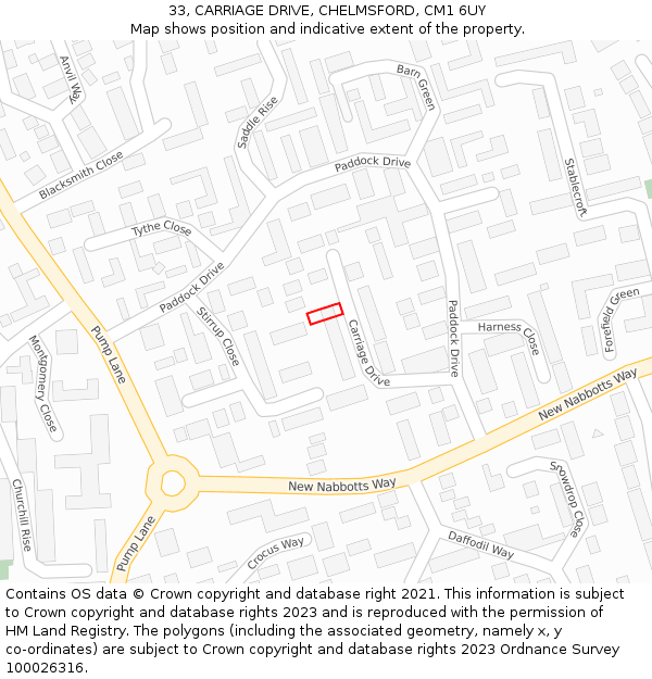 33, CARRIAGE DRIVE, CHELMSFORD, CM1 6UY: Location map and indicative extent of plot