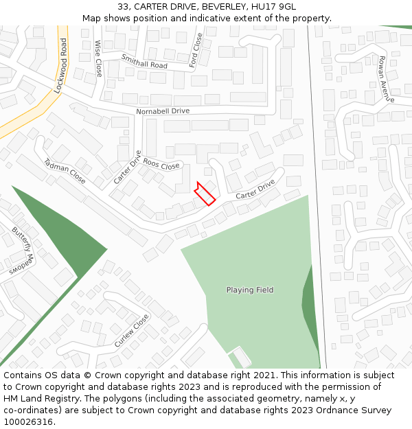 33, CARTER DRIVE, BEVERLEY, HU17 9GL: Location map and indicative extent of plot