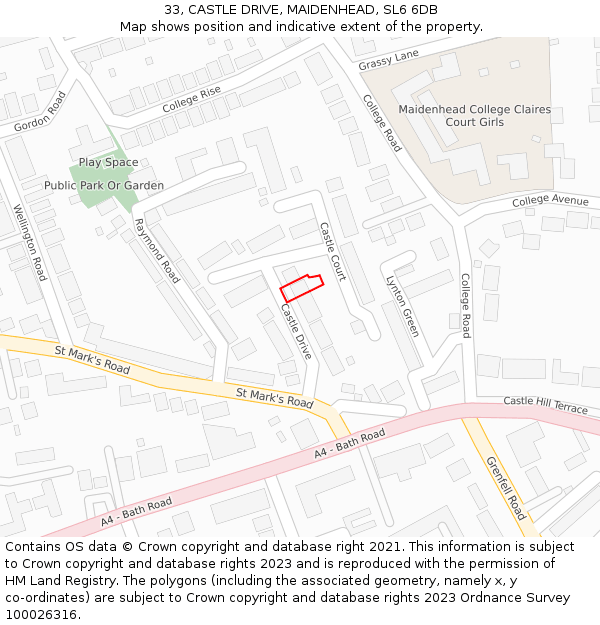 33, CASTLE DRIVE, MAIDENHEAD, SL6 6DB: Location map and indicative extent of plot