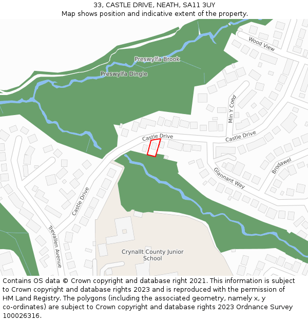 33, CASTLE DRIVE, NEATH, SA11 3UY: Location map and indicative extent of plot