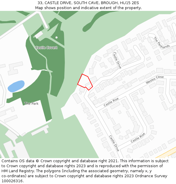 33, CASTLE DRIVE, SOUTH CAVE, BROUGH, HU15 2ES: Location map and indicative extent of plot