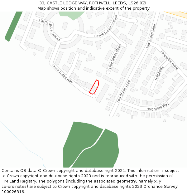 33, CASTLE LODGE WAY, ROTHWELL, LEEDS, LS26 0ZH: Location map and indicative extent of plot