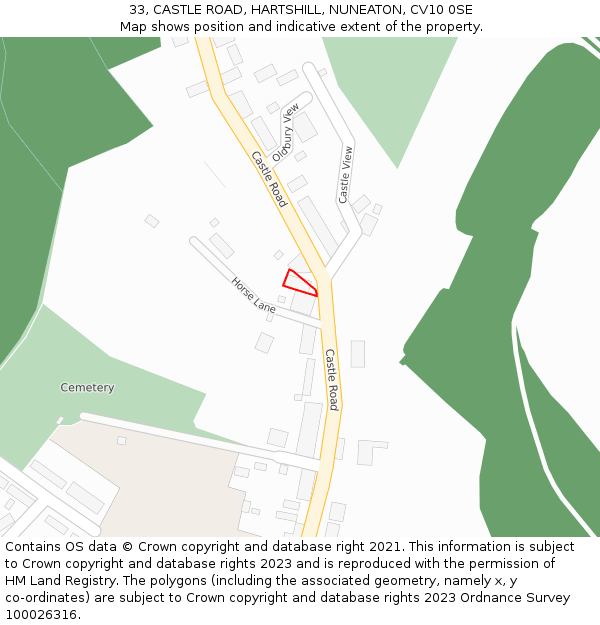 33, CASTLE ROAD, HARTSHILL, NUNEATON, CV10 0SE: Location map and indicative extent of plot