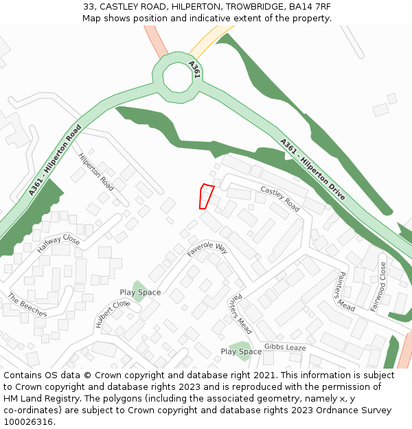 33, CASTLEY ROAD, HILPERTON, TROWBRIDGE, BA14 7RF: Location map and indicative extent of plot