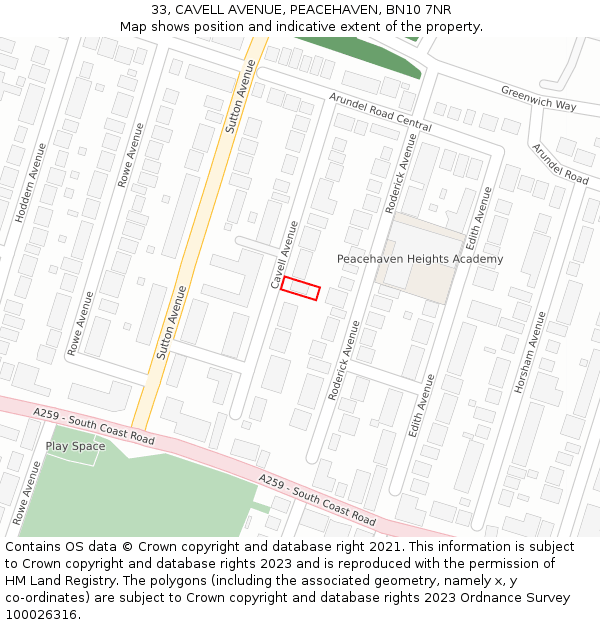 33, CAVELL AVENUE, PEACEHAVEN, BN10 7NR: Location map and indicative extent of plot