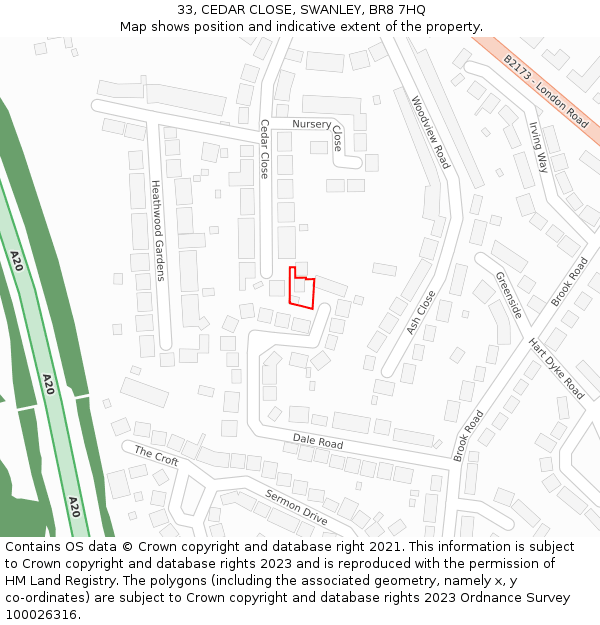 33, CEDAR CLOSE, SWANLEY, BR8 7HQ: Location map and indicative extent of plot
