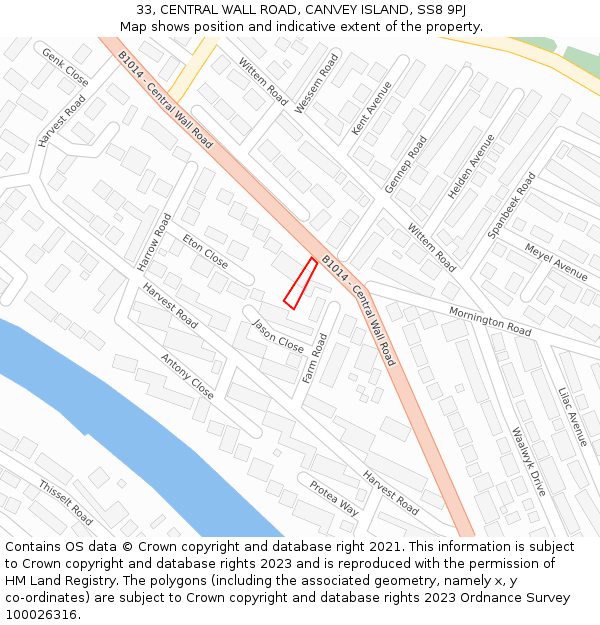 33, CENTRAL WALL ROAD, CANVEY ISLAND, SS8 9PJ: Location map and indicative extent of plot