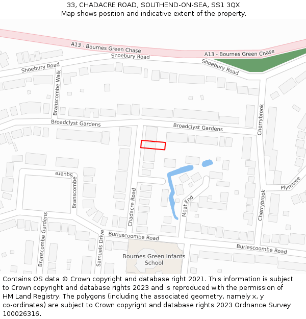 33, CHADACRE ROAD, SOUTHEND-ON-SEA, SS1 3QX: Location map and indicative extent of plot