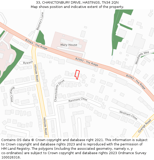33, CHANCTONBURY DRIVE, HASTINGS, TN34 2QN: Location map and indicative extent of plot