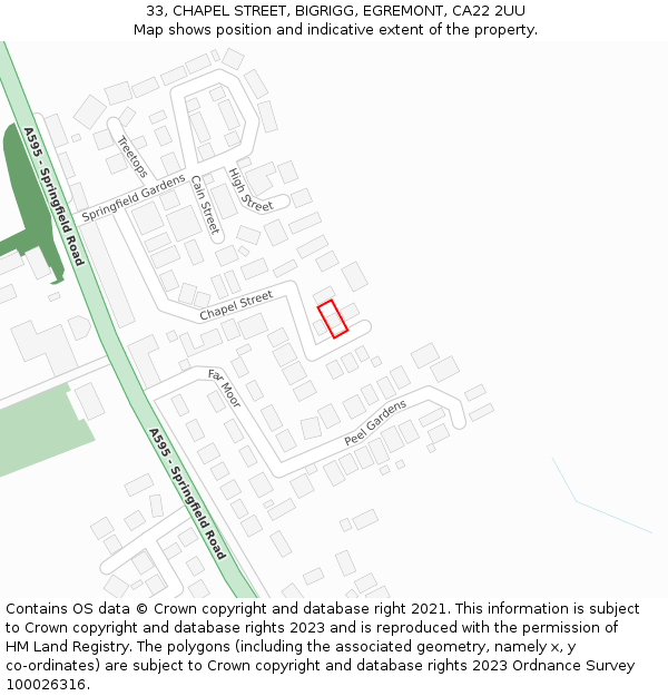 33, CHAPEL STREET, BIGRIGG, EGREMONT, CA22 2UU: Location map and indicative extent of plot