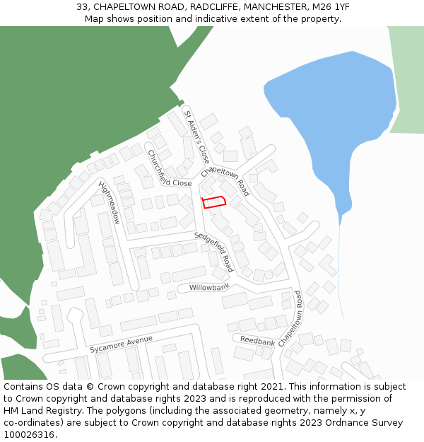 33, CHAPELTOWN ROAD, RADCLIFFE, MANCHESTER, M26 1YF: Location map and indicative extent of plot