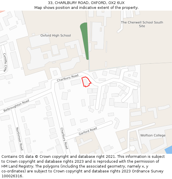 33, CHARLBURY ROAD, OXFORD, OX2 6UX: Location map and indicative extent of plot